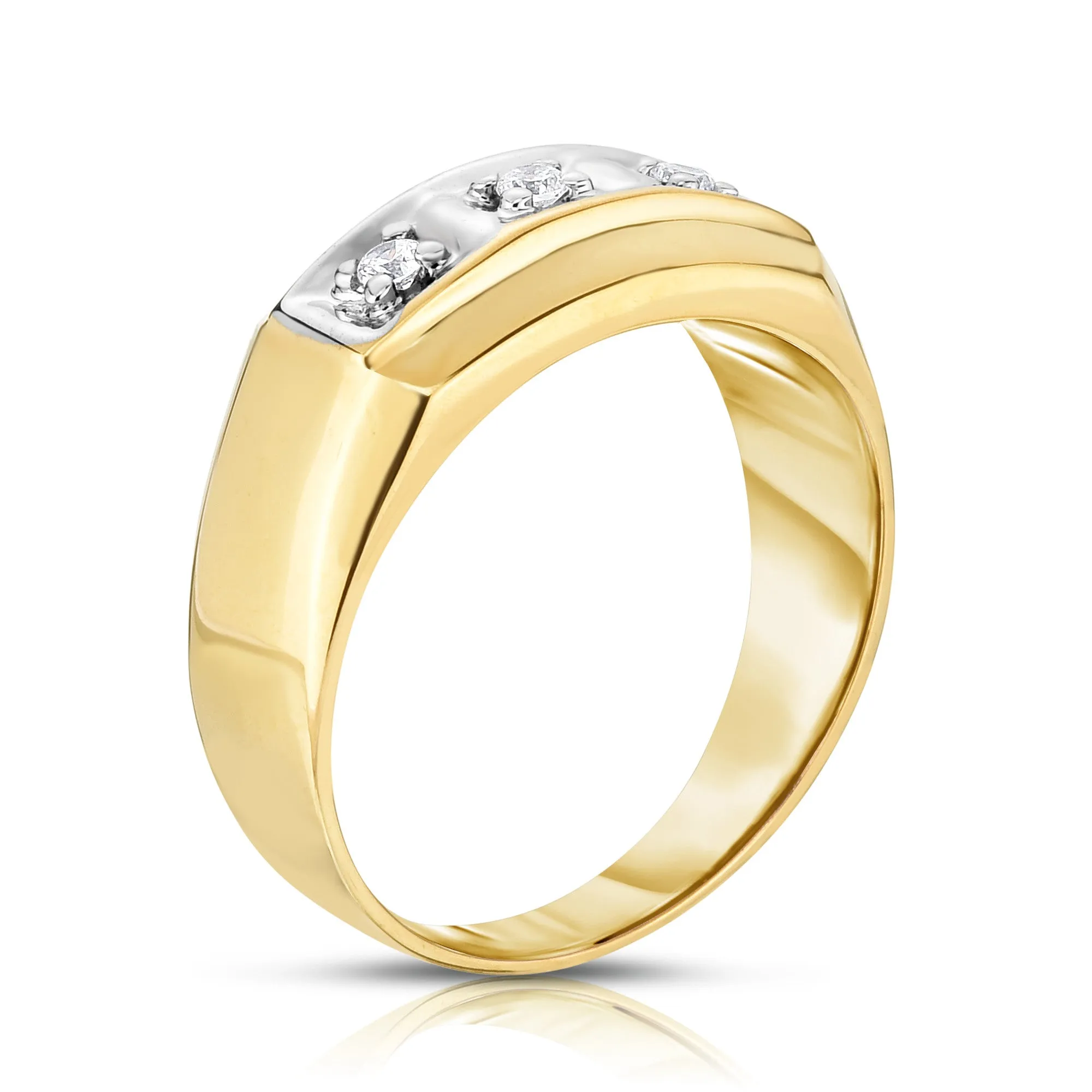 0.12Ct Diamond Men's 3-Stone Ring in 14K Gold