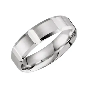 10k White Gold 6mm Lightweight Grooved Beveled Band Size 10