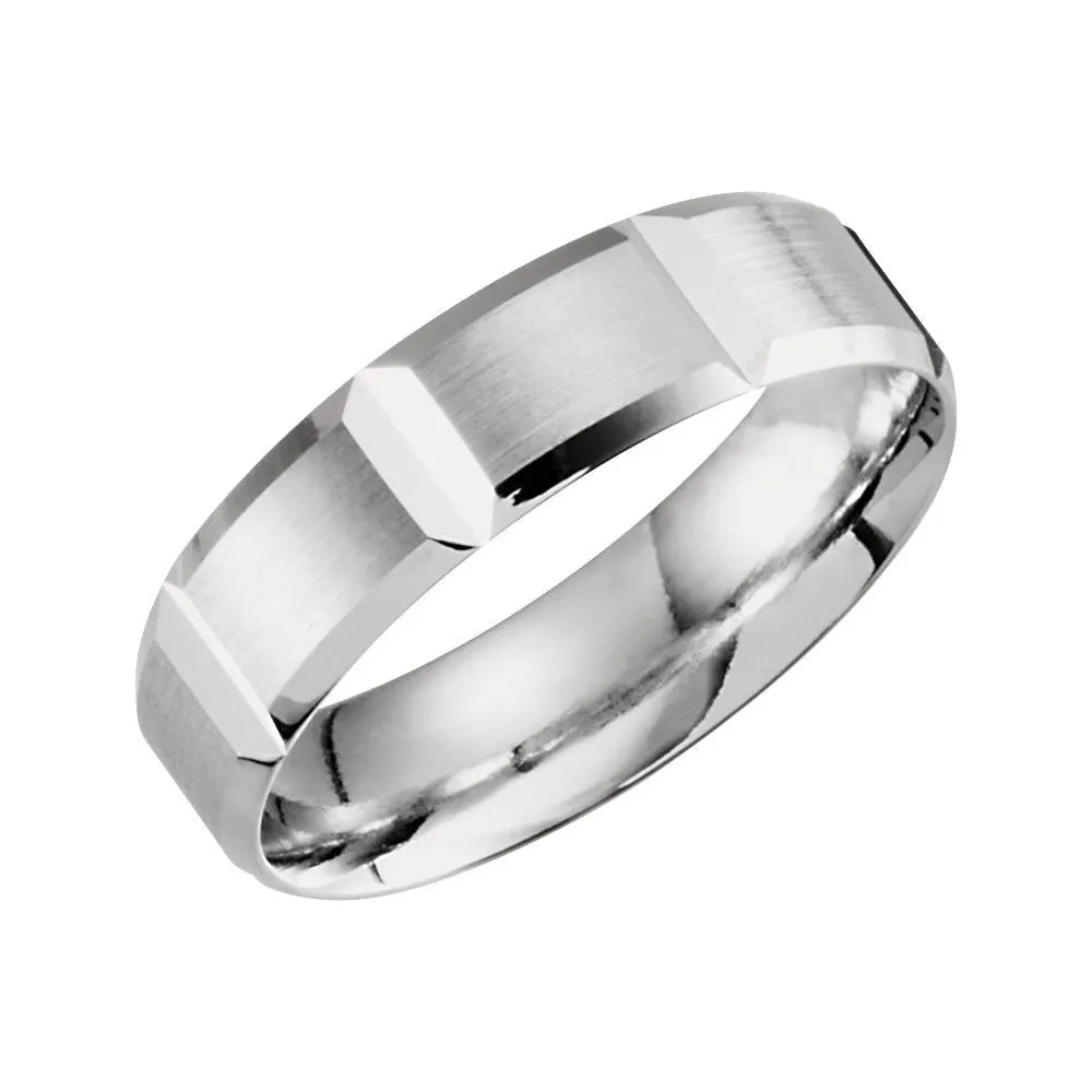 10k White Gold 6mm Lightweight Grooved Beveled Band Size 10