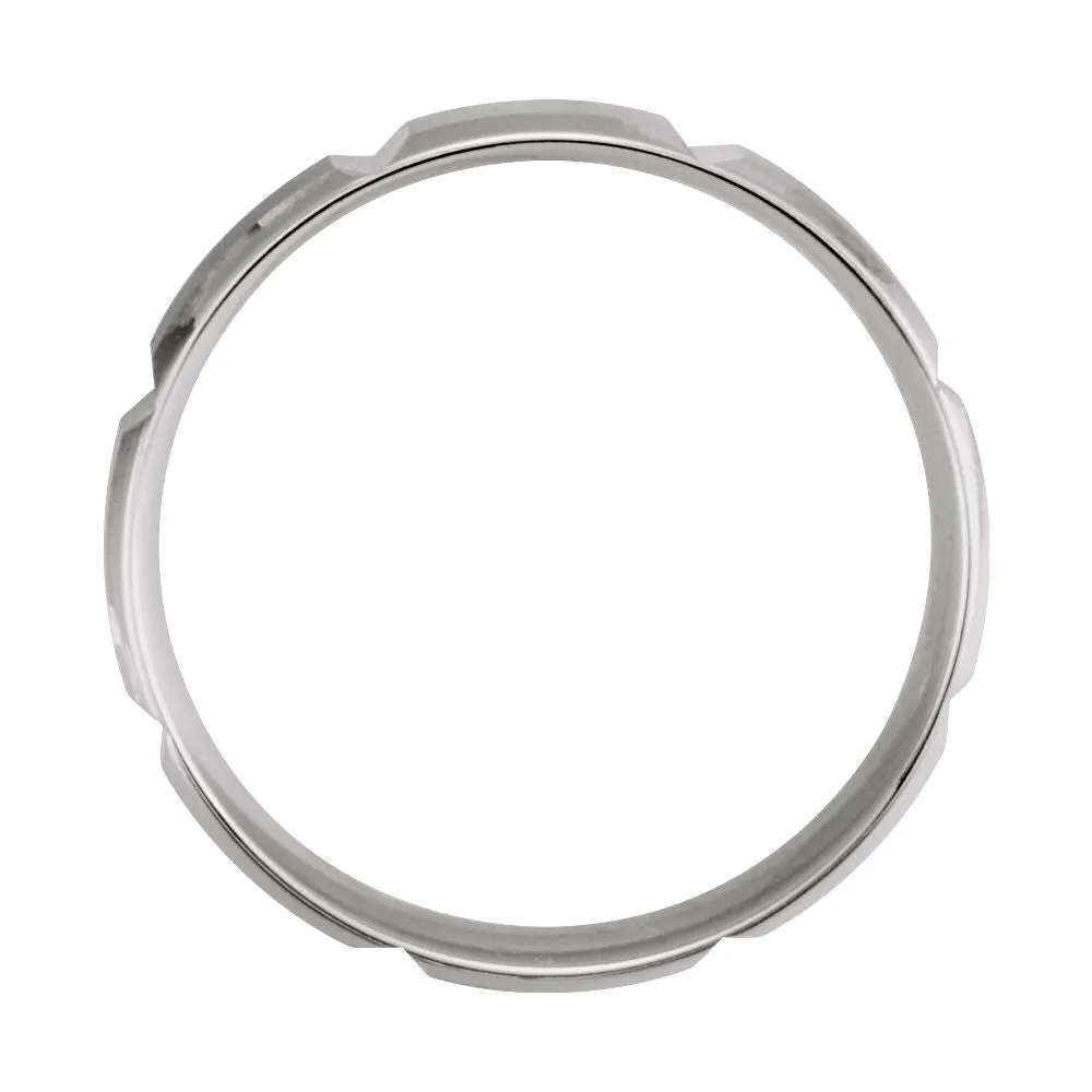 10k White Gold 6mm Lightweight Grooved Beveled Band Size 10