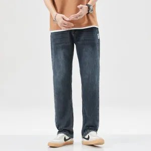 2023 Summer New Lightweight Straight Loose Men&#39;s Casual Denim Jeans Classic Mid To High Waist Thin Cotton Stretch Pants Blue