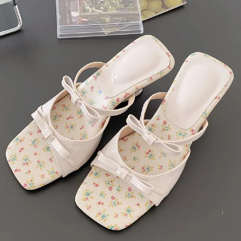ADVBRIDGE  -  Sweet Wedges Bow Women Sandals Fashion Square Toe Narrow Band Slide Sandals Summer Casual Comfortable Open Toe Women Slippers