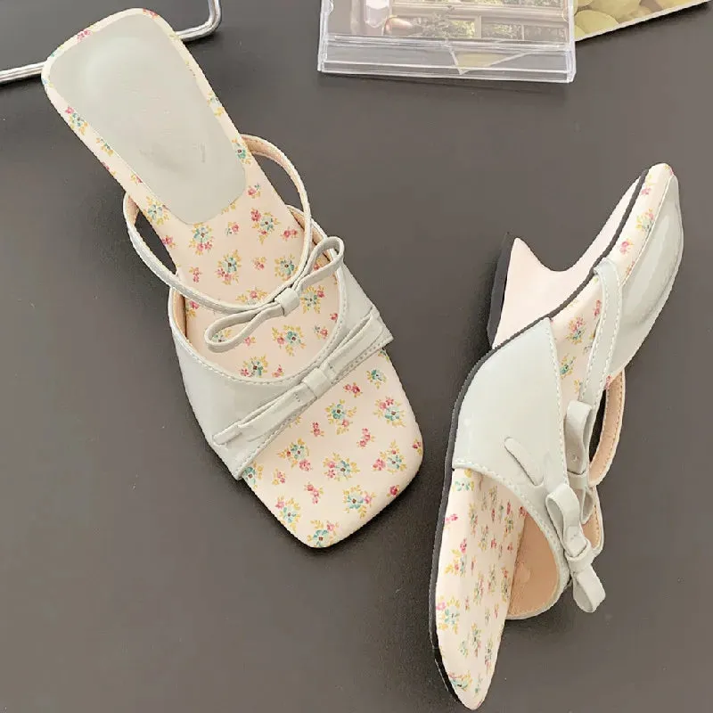 ADVBRIDGE  -  Sweet Wedges Bow Women Sandals Fashion Square Toe Narrow Band Slide Sandals Summer Casual Comfortable Open Toe Women Slippers