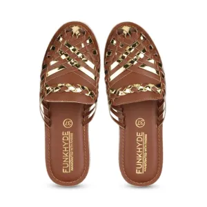 Amurra Tan Gold Huarache Mules