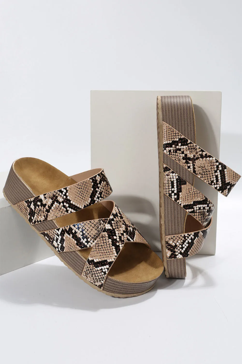 Animal Print Linen Woven Cross Criss Hollowed Slip-On Slippers