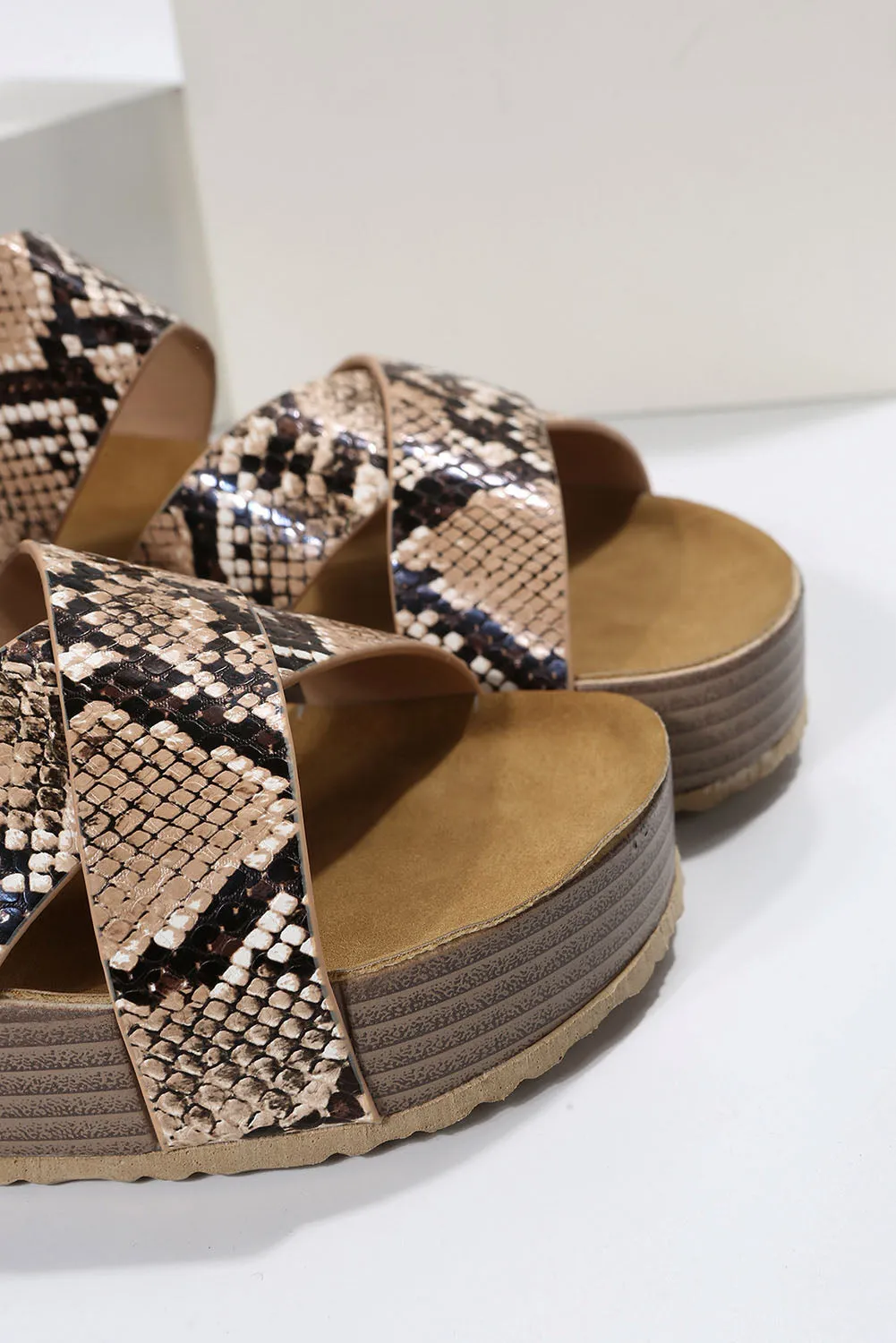 Animal Print Linen Woven Cross Criss Hollowed Slip-On Slippers