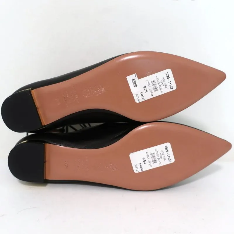 Aquazzura Christy Lace-Up Flats Black Leather Size 38.5 NEW