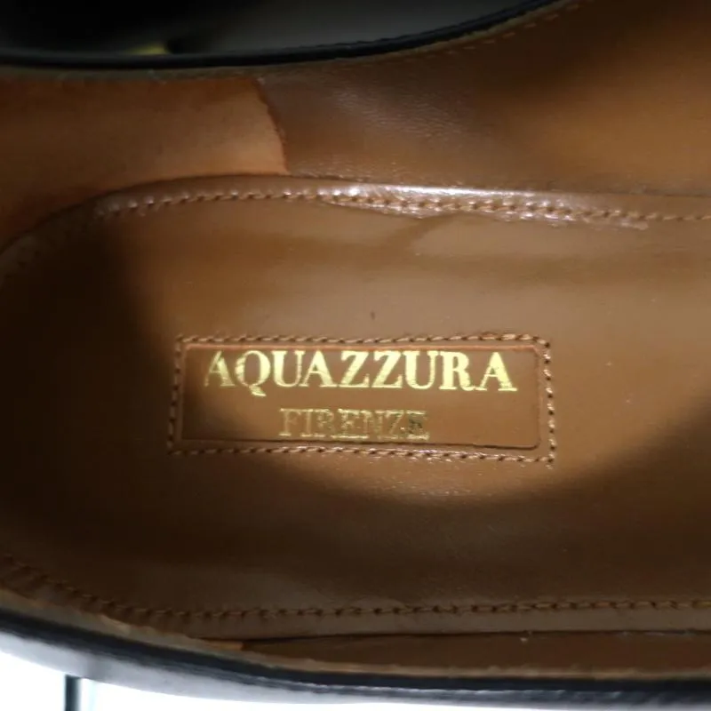 Aquazzura Christy Lace-Up Flats Black Leather Size 38.5 NEW