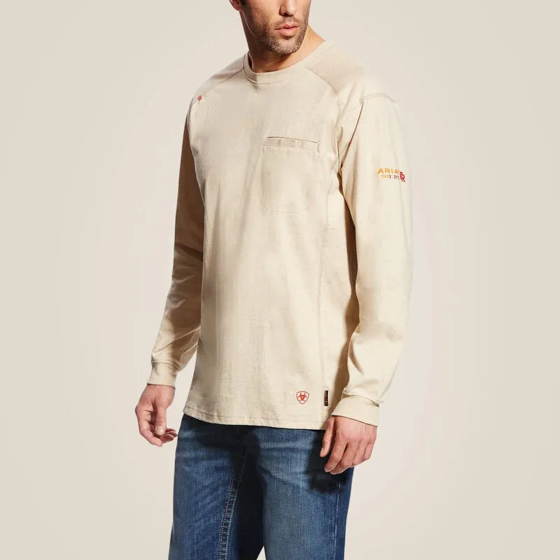 Ariat Men's FR Air Crew Long Sleeve T-Shirt Sand Heather 10022328