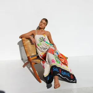 Artistic Print Maxi Dress with Spaghetti Straps