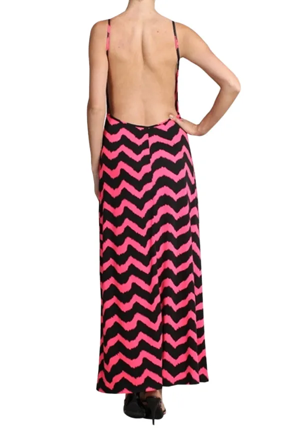 Away We Go Backless Chevron Maxi Dress