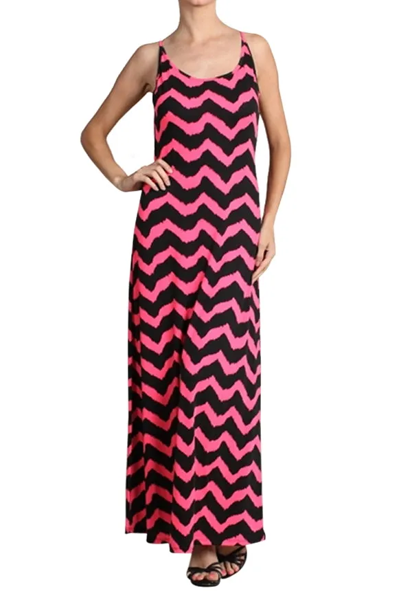 Away We Go Backless Chevron Maxi Dress