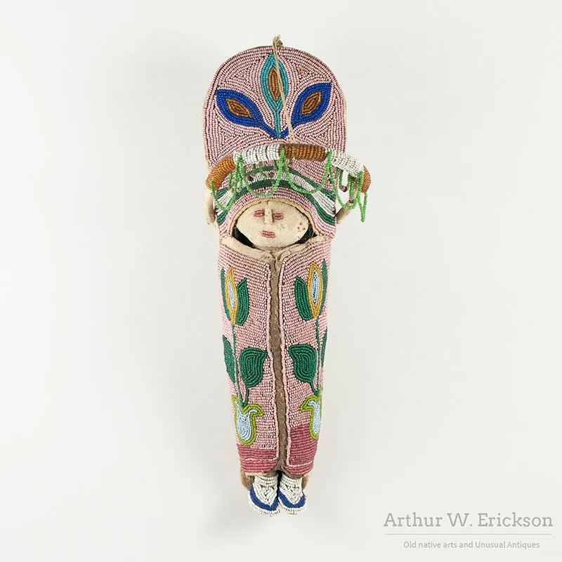 Beaded Plateau Doll Cradle with Doll