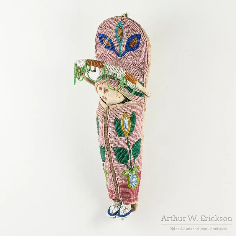 Beaded Plateau Doll Cradle with Doll