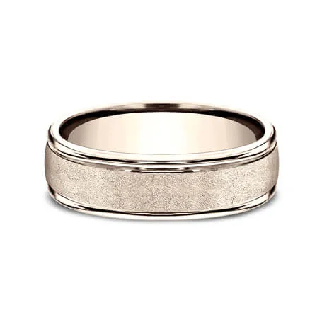 Benchmark 14K Rose Gold 6.5mm Swirl Finish Men's Wedding Band RECF8658514KR