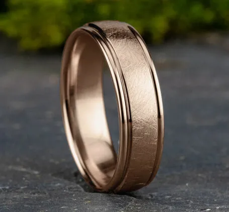 Benchmark 14K Rose Gold 6.5mm Swirl Finish Men's Wedding Band RECF8658514KR