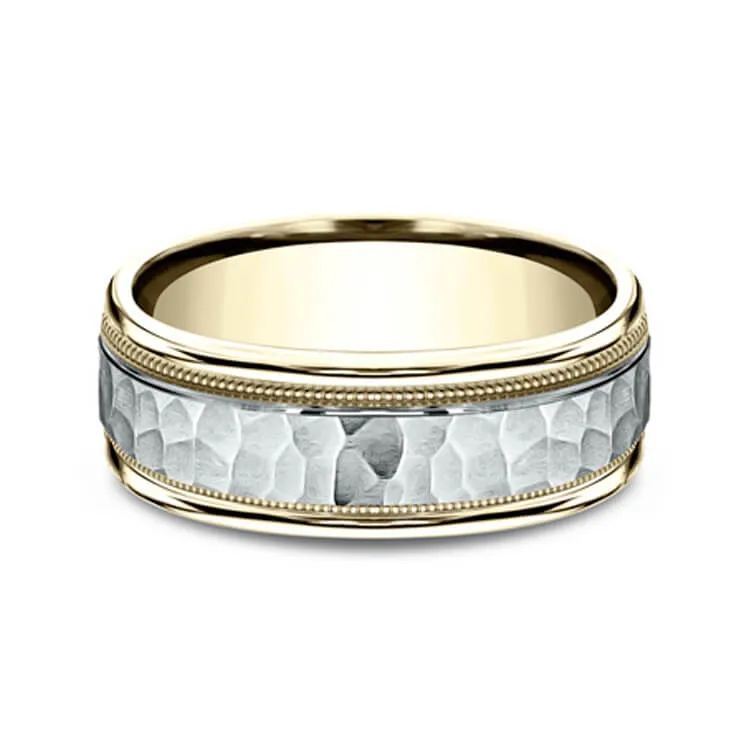 Benchmark Two Tone Comfort-Fit 8mm Hammered-Finish Milgrain Edge Men's Band CF15830814KWY
