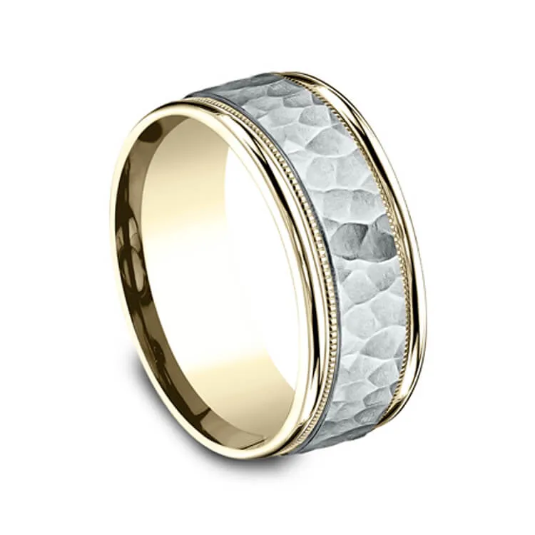 Benchmark Two Tone Comfort-Fit 8mm Hammered-Finish Milgrain Edge Men's Band CF15830814KWY