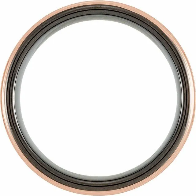 Black & 18K Rose Gold PVD Tungsten 6 mm Grooved Band with Satin Finish