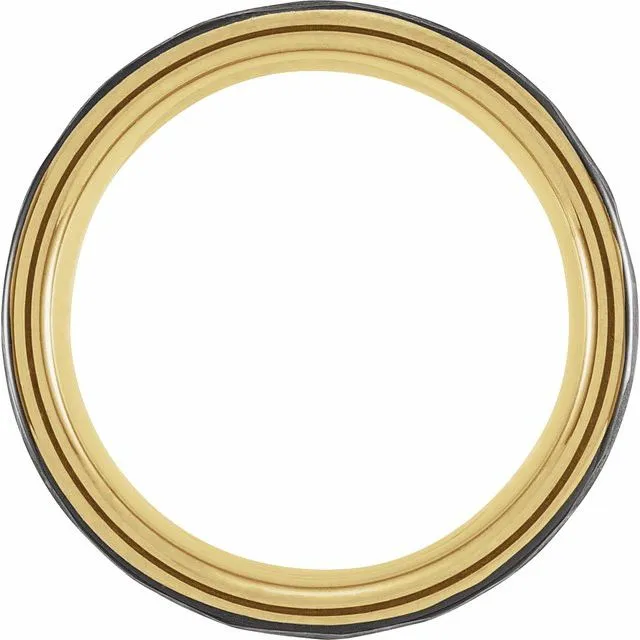Black & 18K Yellow Gold PVD Tungsten 8 mm Grooved Band With Hammer Finish