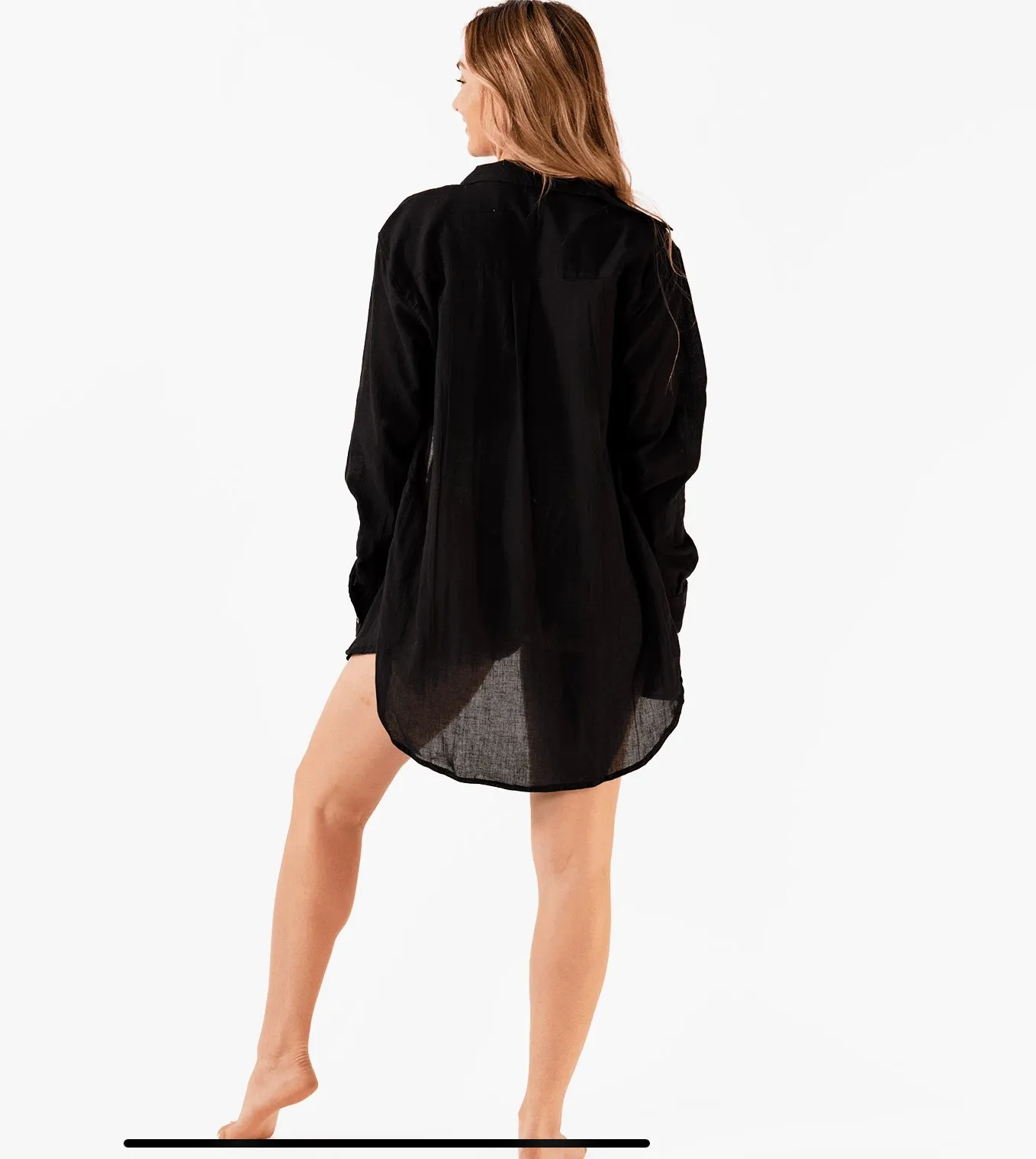 Black Boyfriend Button Up Cotton Top - Medium