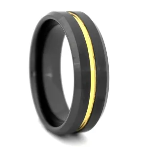 Black High-Tech Ceramic Band with Gold Color Plated Groove, Size 12 (91864)