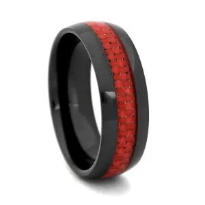 Black High-Tech Ceramic Wedding Band with Red Carbon Fiber Inlay, Size 10 (91589)