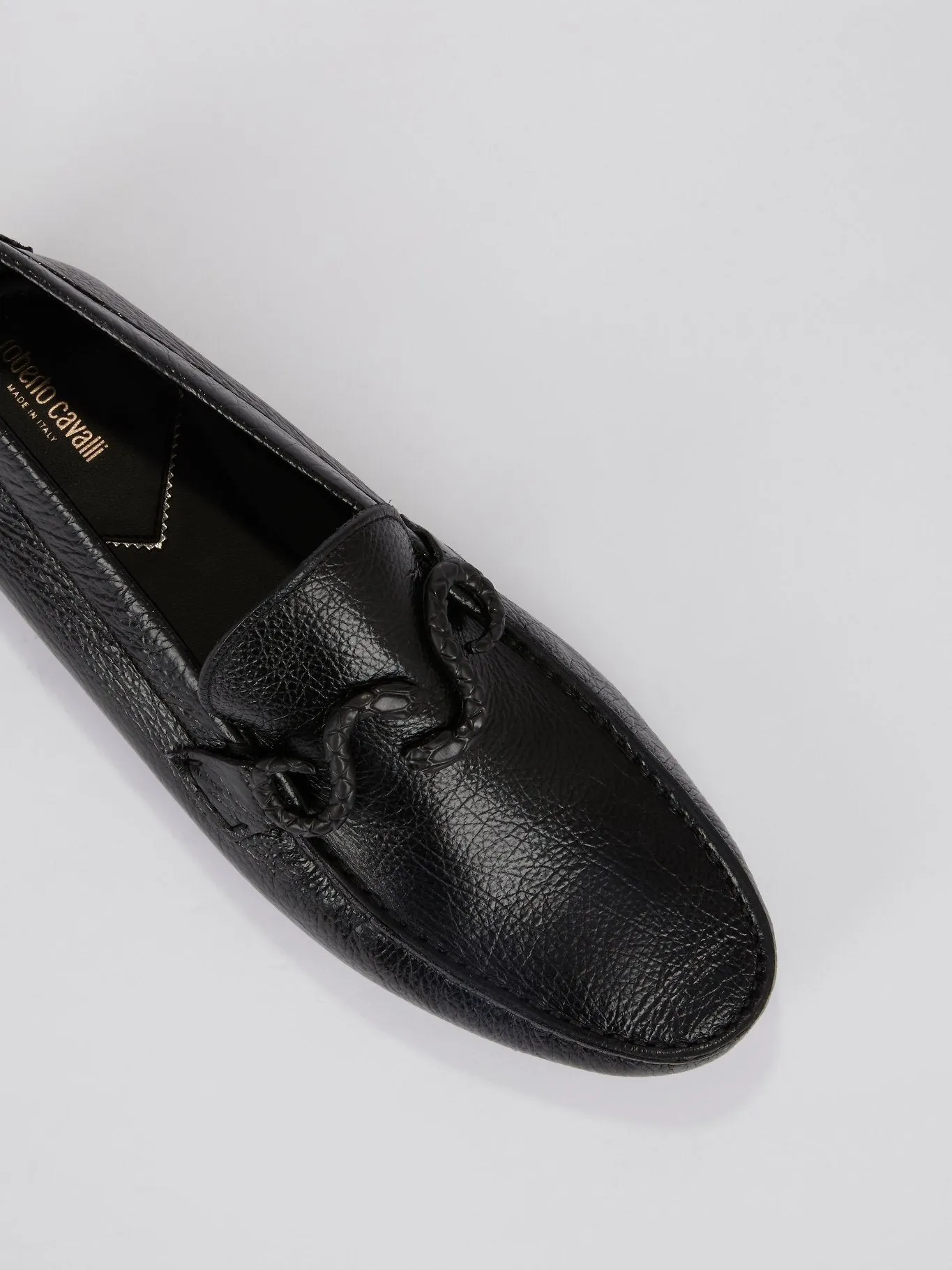 Black Snake Embellished Leather Moccasins