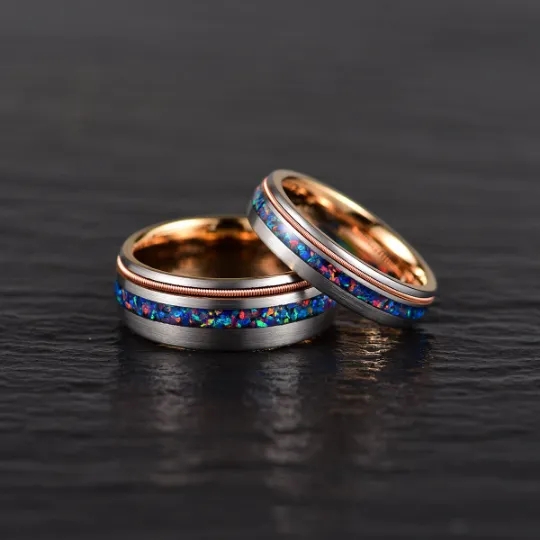 Blue Knight Ring - Crushed Opal Rose Tungsten Men's Wedding Band 8MM