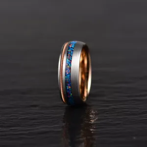 Blue Knight Ring - Crushed Opal Rose Tungsten Men's Wedding Band 8MM