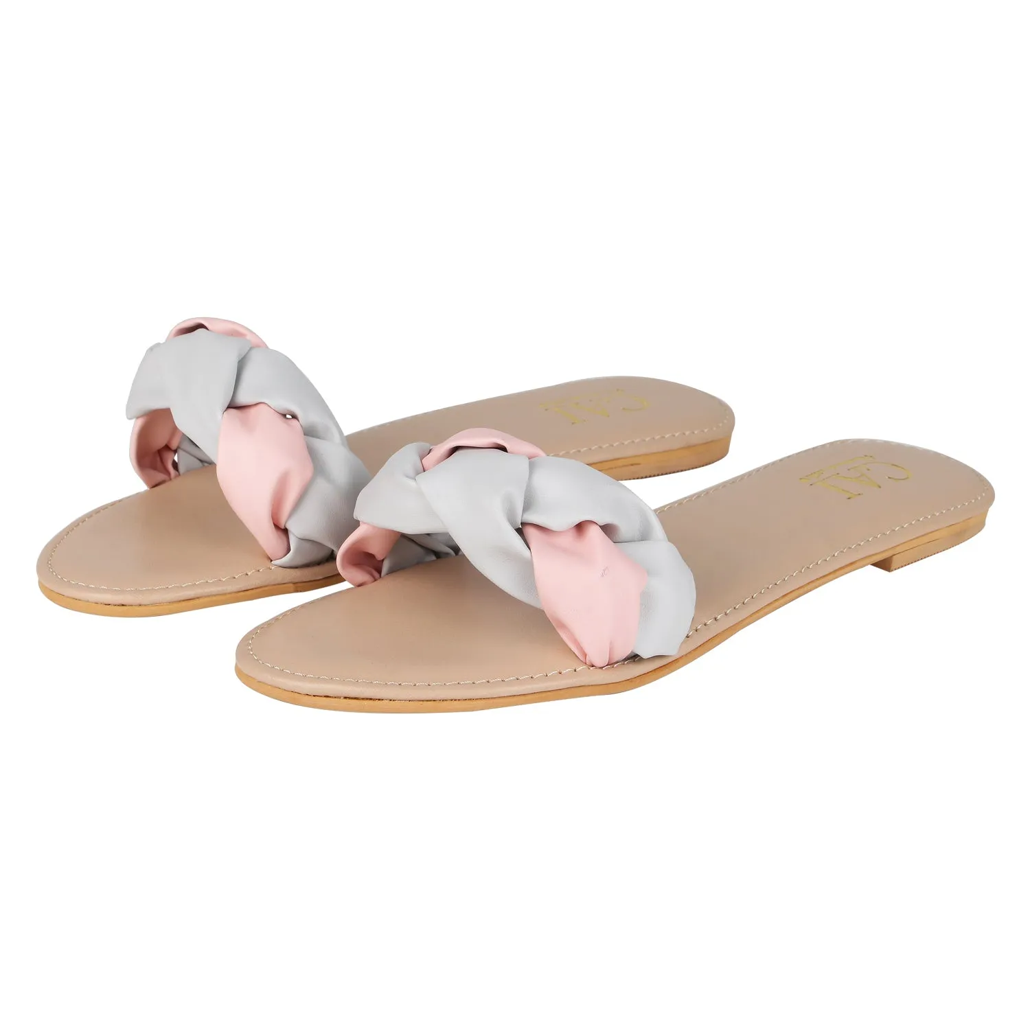 Braided Pink and Grey Slides