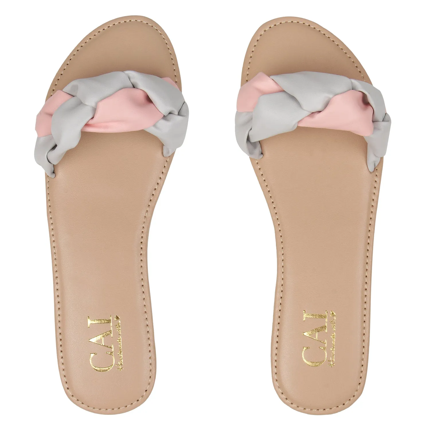 Braided Pink and Grey Slides