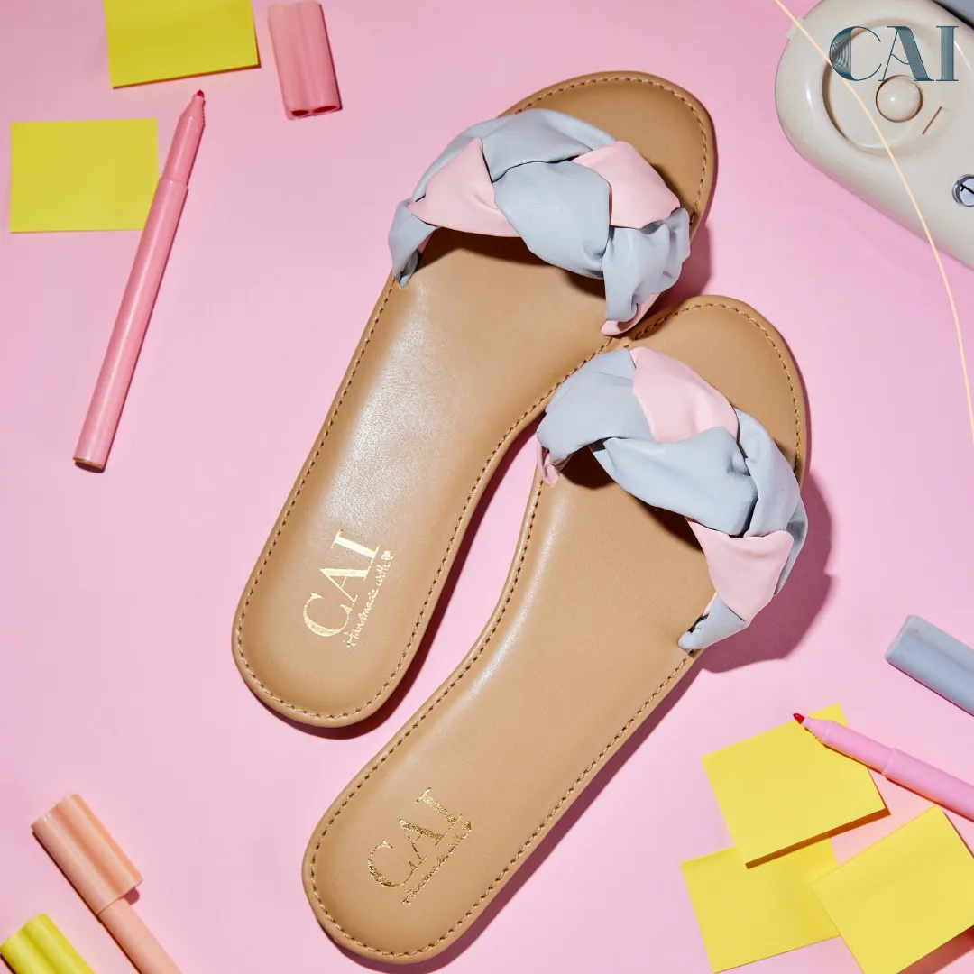 Braided Pink and Grey Slides