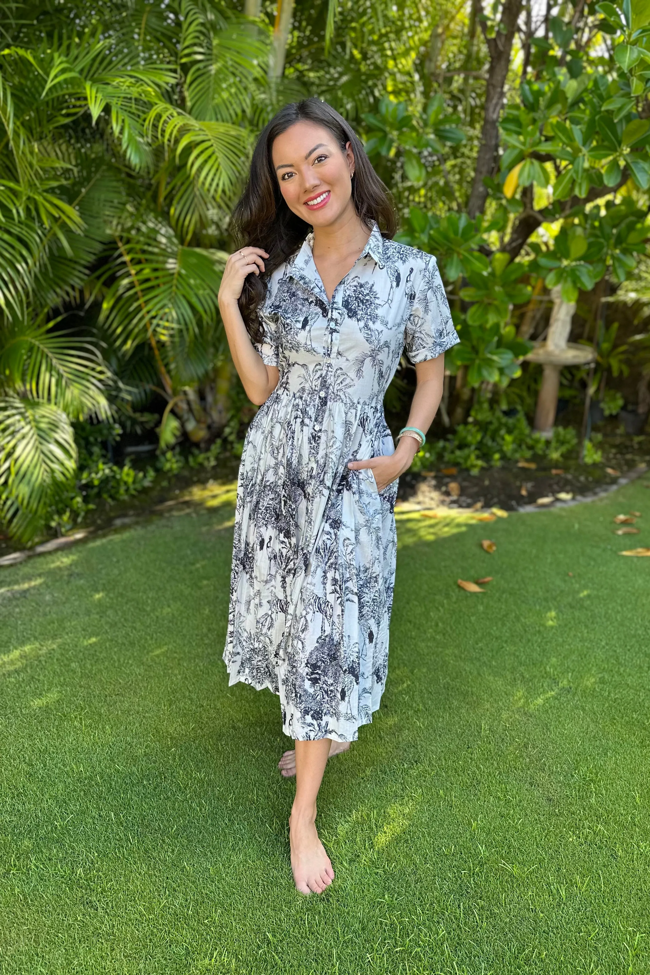 Celine Toile Shirt Dress in Black & White