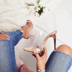 Champagne Slippers Open Toed Sexy Thin Transparent Heel Sandals