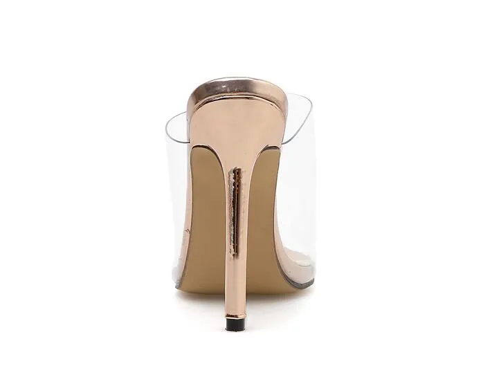 Champagne Slippers Open Toed Sexy Thin Transparent Heel Sandals