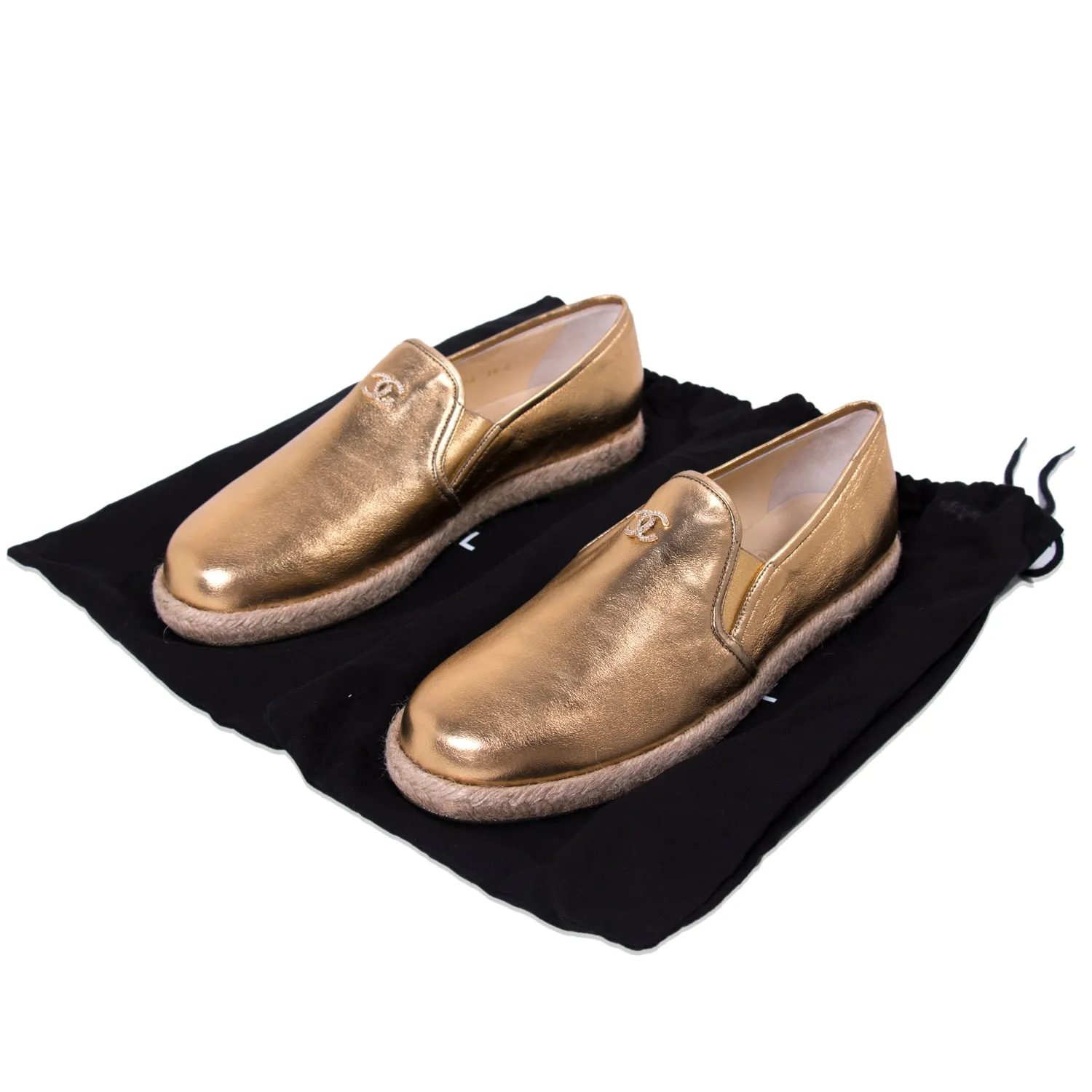 Chanel Gold Metallic Leather Espadrilles