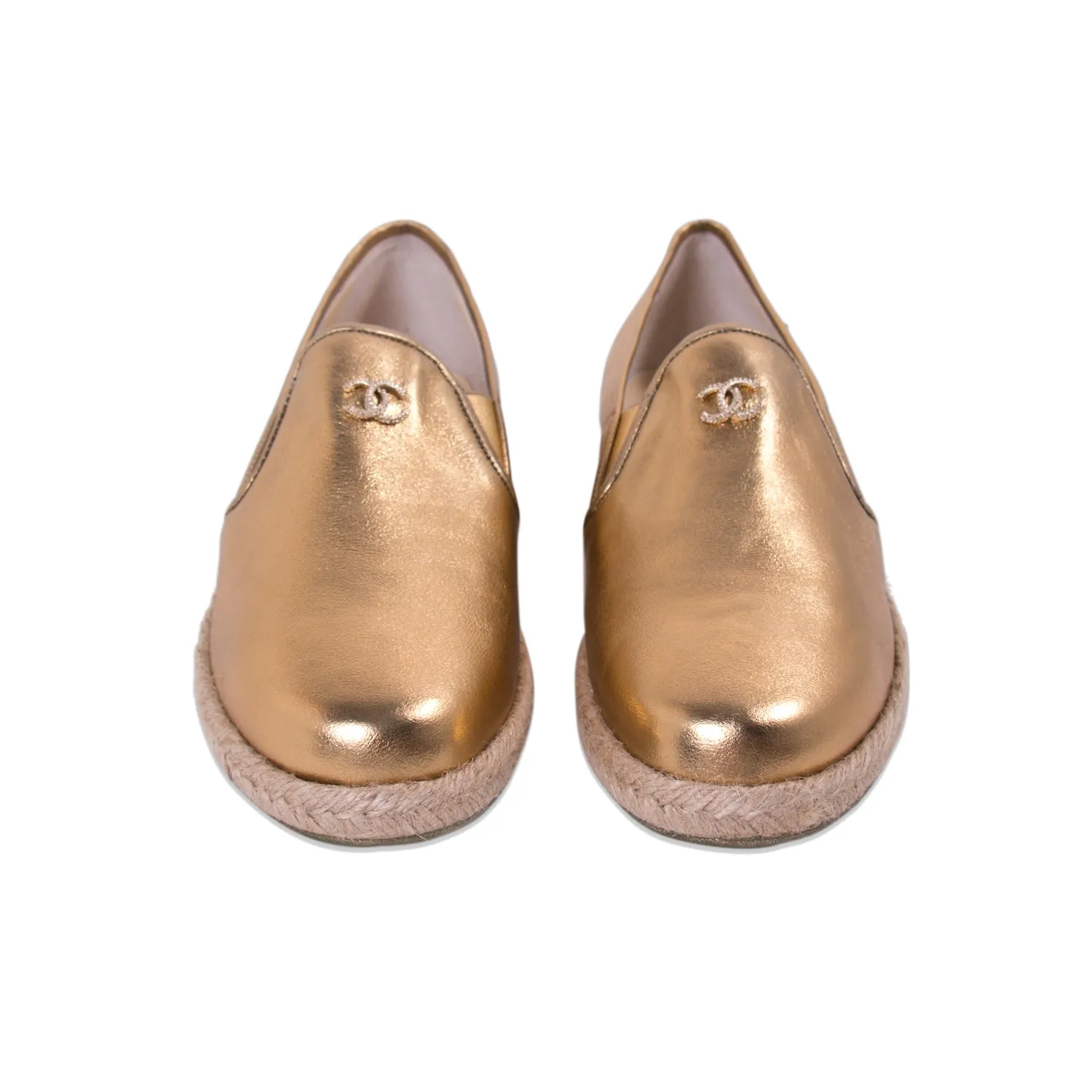 Chanel Gold Metallic Leather Espadrilles