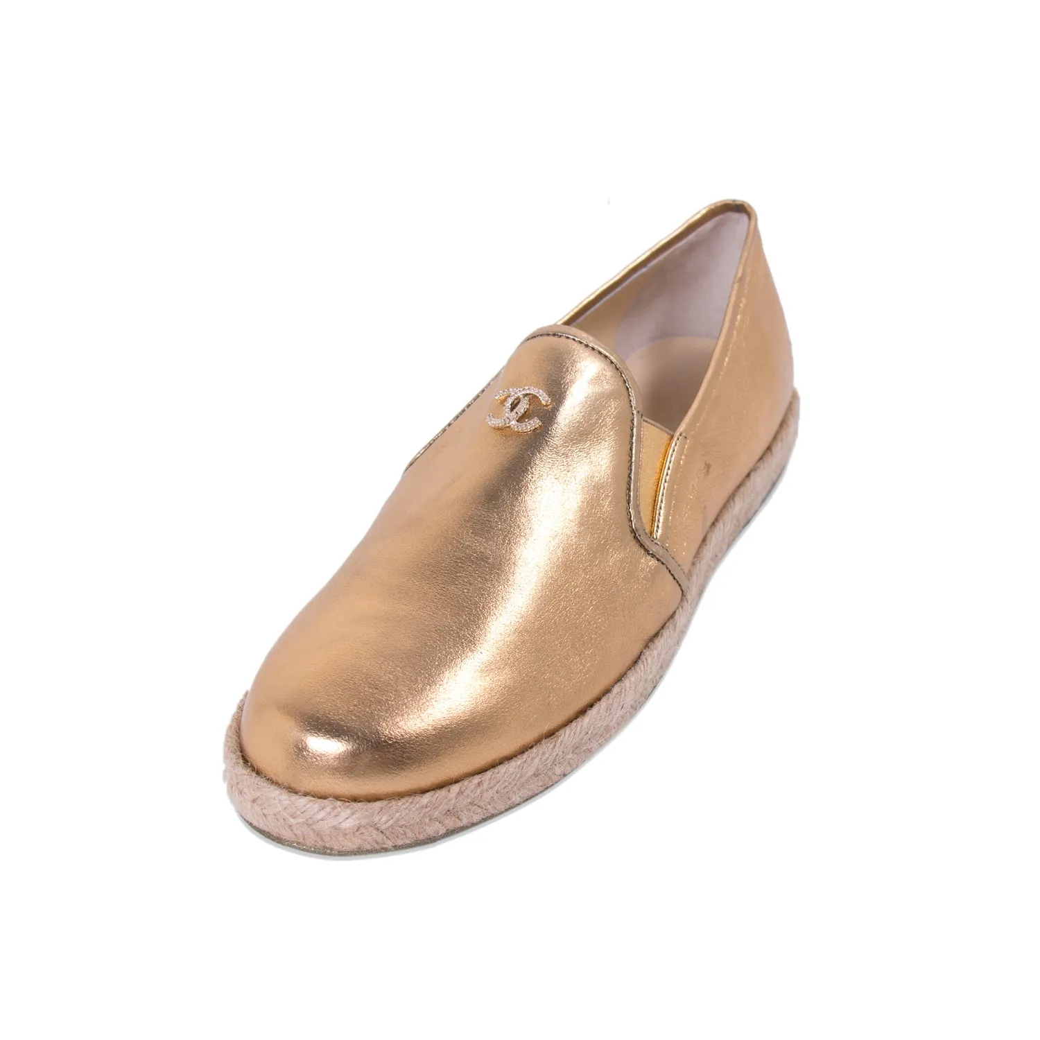 Chanel Gold Metallic Leather Espadrilles