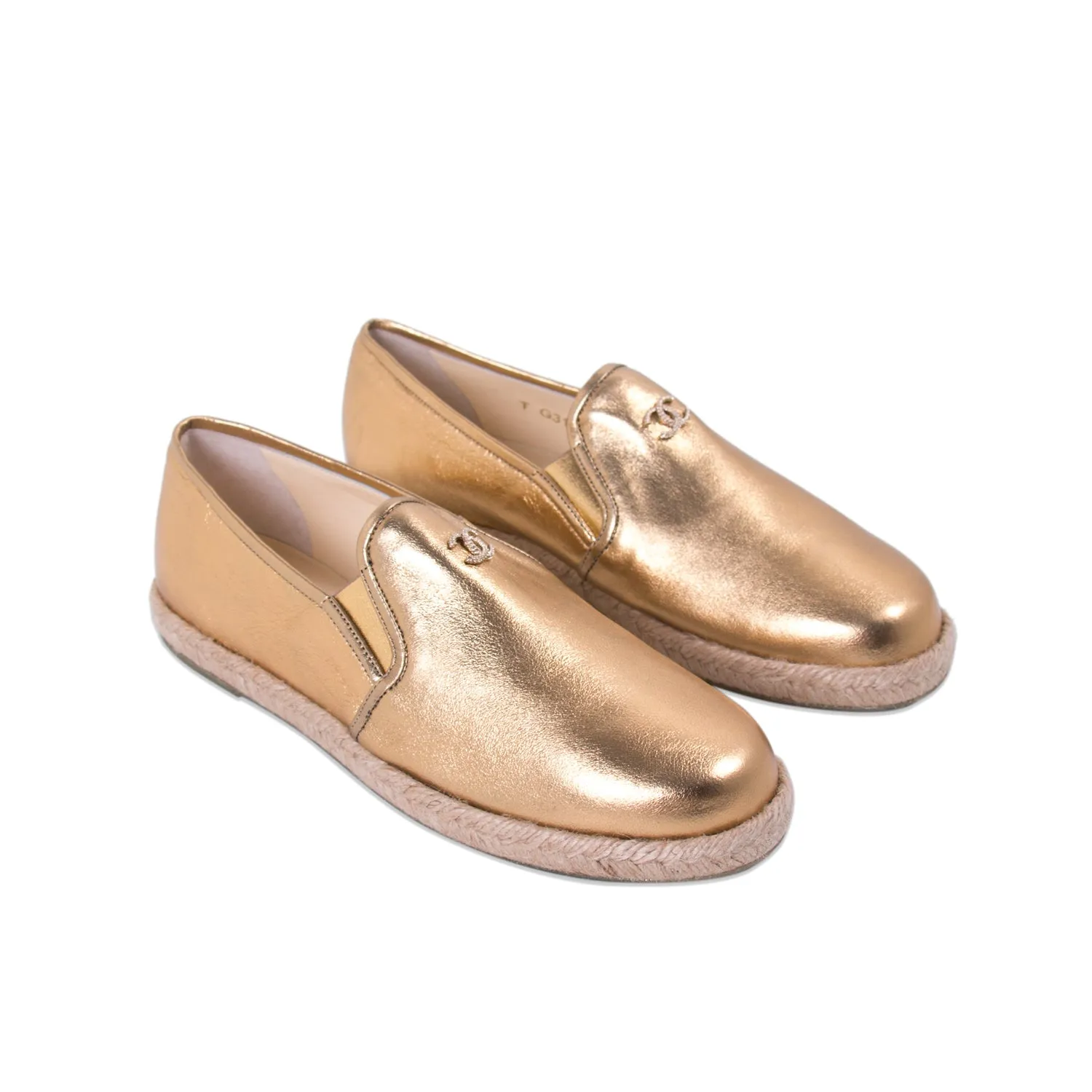 Chanel Gold Metallic Leather Espadrilles