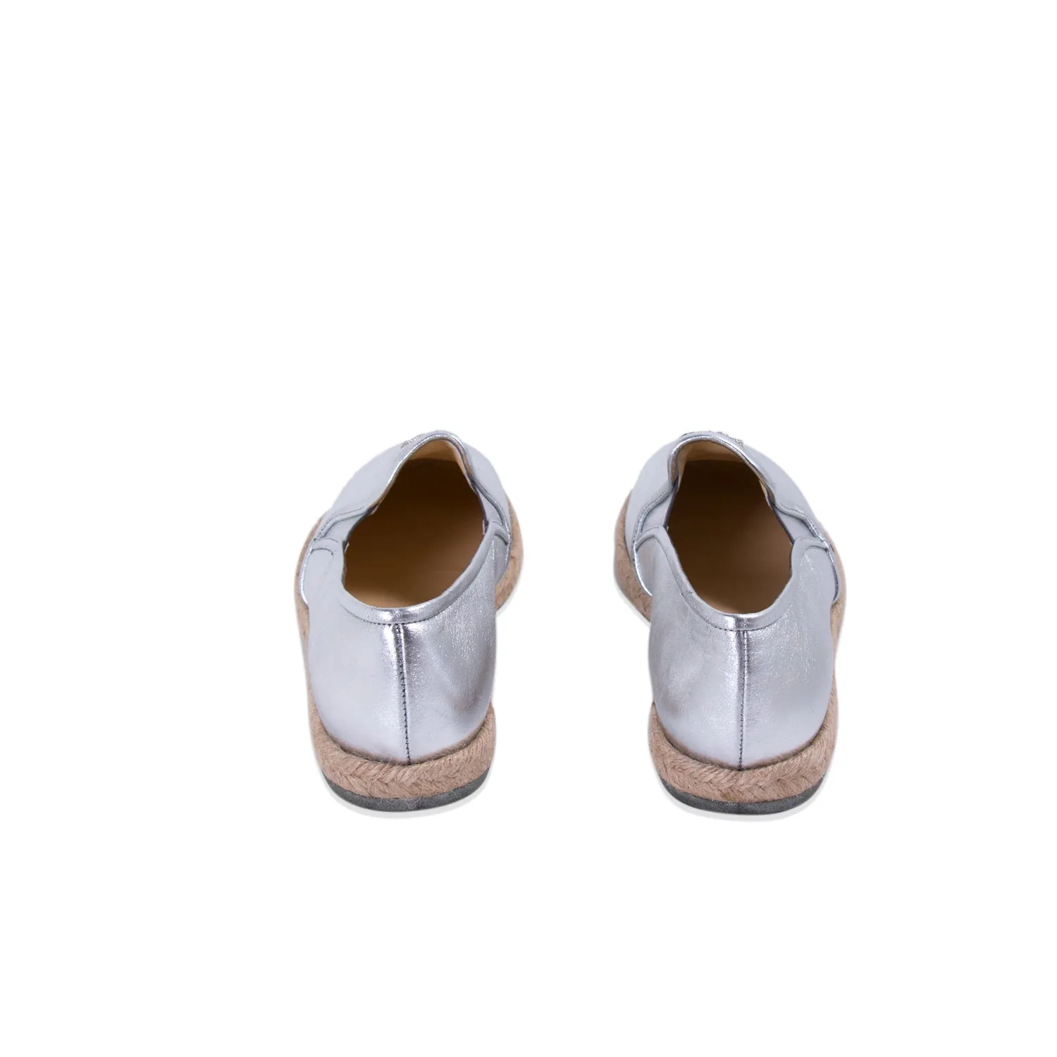 Chanel Silver Metallic Leather Espadrilles