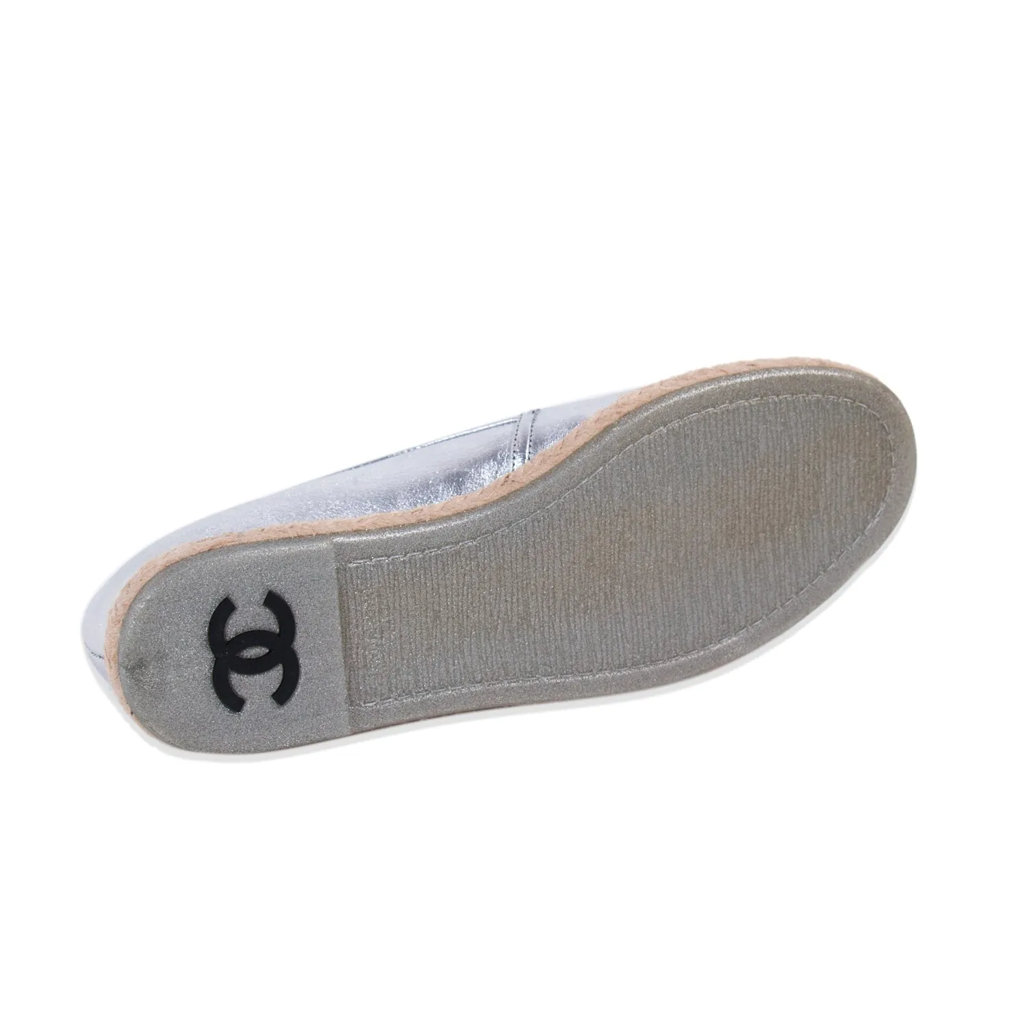 Chanel Silver Metallic Leather Espadrilles