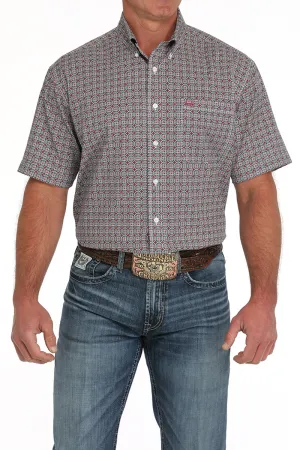 Cinch Men's Short Sleeve Geometric Print Button-Down Arenaflex Shirt - White