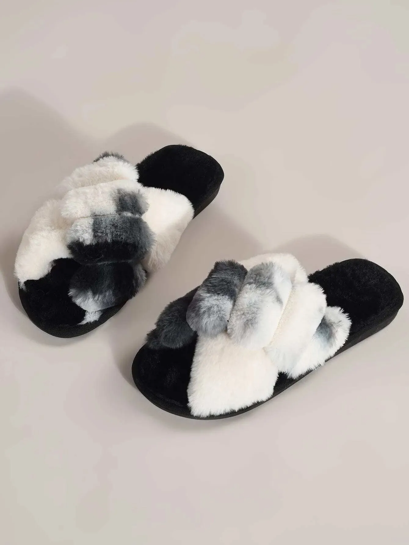 Colorblock Criss Cross Home Slippers, Multicolor Fashionable Color Block Women's House Slippers