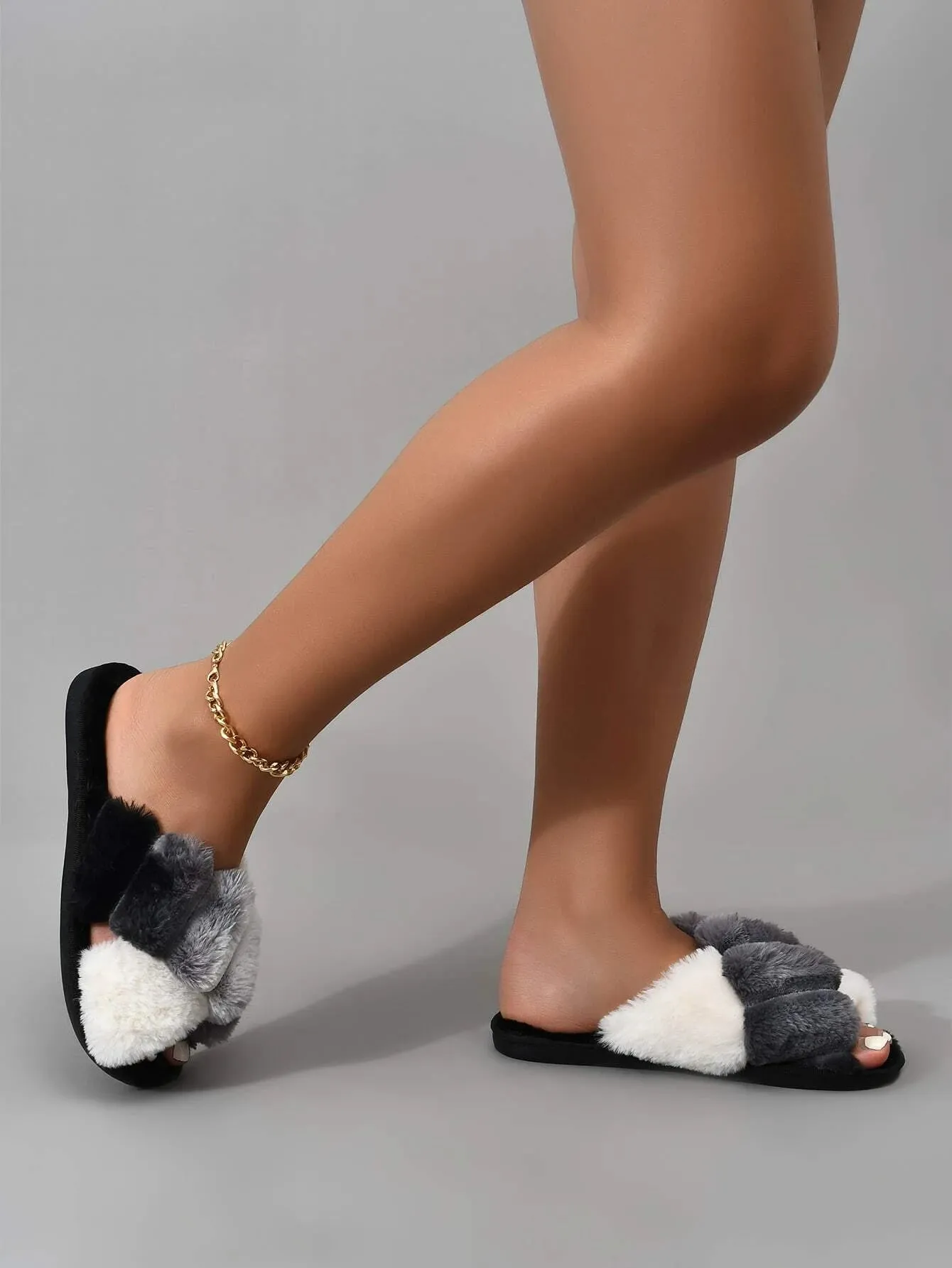 Colorblock Criss Cross Home Slippers, Multicolor Fashionable Color Block Women's House Slippers