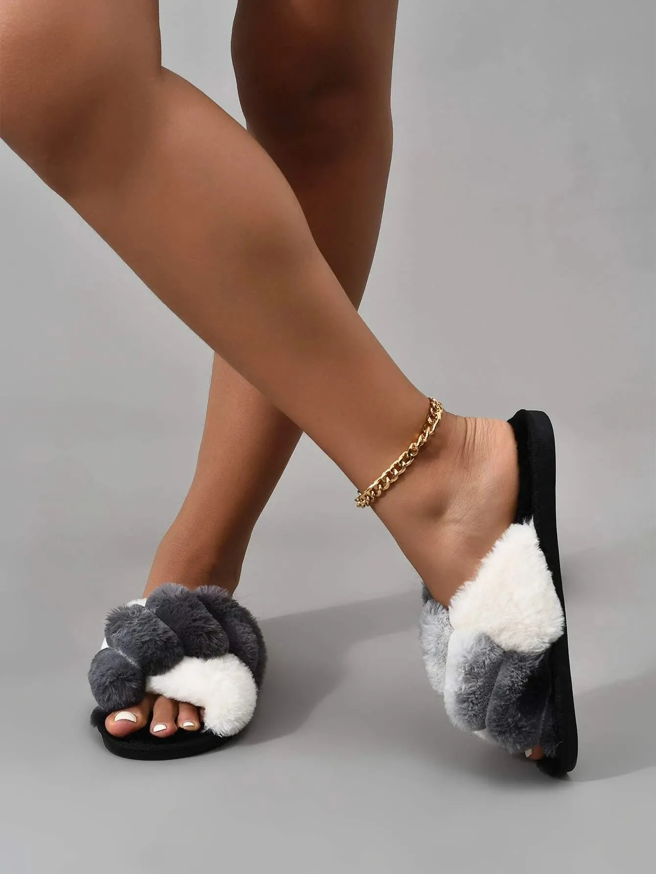 Colorblock Criss Cross Home Slippers, Multicolor Fashionable Color Block Women's House Slippers