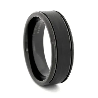Comfort Fit 8mm Black Tungsten Carbide Wedding Ring, Size 9 (91867)