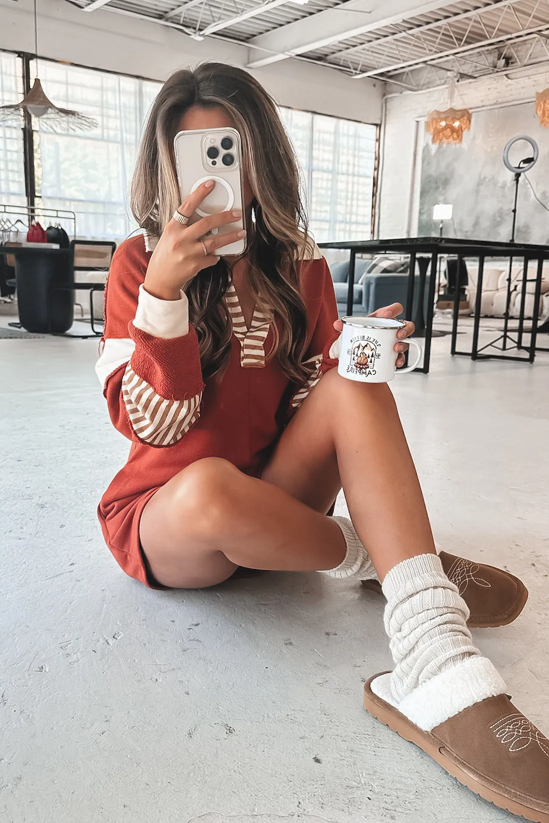 Cooler Than Cool Rust Color Block Casual Rugby Romper