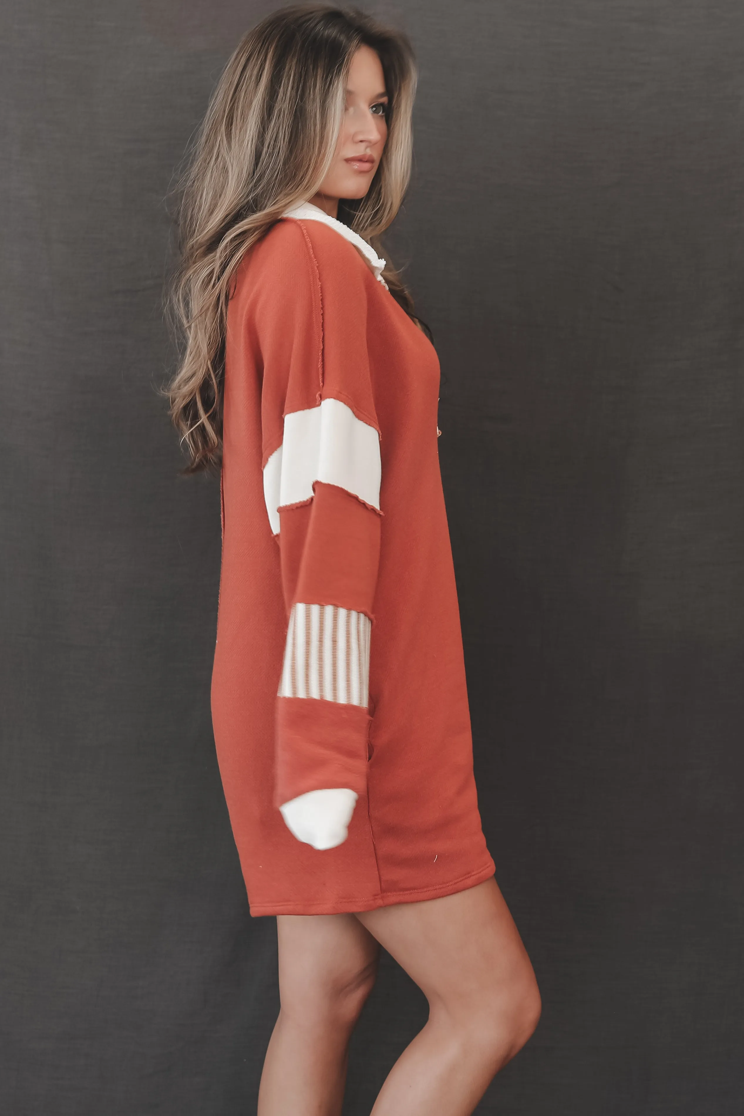 Cooler Than Cool Rust Color Block Casual Rugby Romper