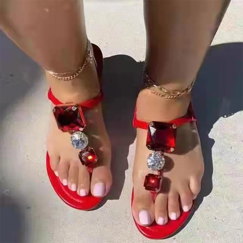 Crystal Dress Slides Beach Clip Toe Shallow Flip Flops Mujer